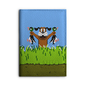 Обложка для автодокументов с принтом Duck Hunt в городе Новоалтайск, натуральная кожа |  размер 19,9*13 см; внутри 4 больших “конверта” для документов и один маленький отдел — туда идеально встанут права | 8 bit | 8 бит | dendy | dog | duck | hunt | nes | nintendo | oldschool | pixel art | денди | игра | нинтендо | охота | собака