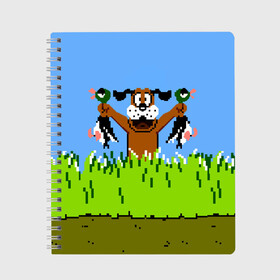 Тетрадь с принтом Duck Hunt в городе Новоалтайск, 100% бумага | 48 листов, плотность листов — 60 г/м2, плотность картонной обложки — 250 г/м2. Листы скреплены сбоку удобной пружинной спиралью. Уголки страниц и обложки скругленные. Цвет линий — светло-серый
 | 8 bit | 8 бит | dendy | dog | duck | hunt | nes | nintendo | oldschool | pixel art | денди | игра | нинтендо | охота | собака