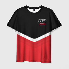 Мужская футболка 3D с принтом Audi Black & Red в городе Новоалтайск, 100% полиэфир | прямой крой, круглый вырез горловины, длина до линии бедер | audi | ауди | кольца | красный | машина | черный