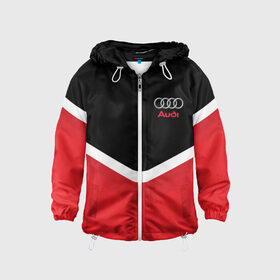 Детская ветровка 3D с принтом Audi Black & Red в городе Новоалтайск, 100% полиэстер | подол и капюшон оформлены резинкой с фиксаторами, по бокам два кармана без застежек, один потайной карман на груди | audi | ауди | кольца | красный | машина | черный