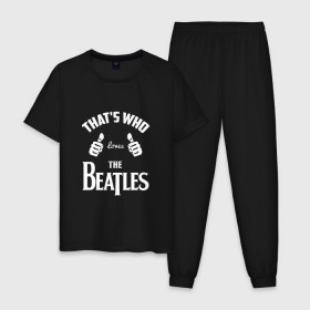 Мужская пижама хлопок с принтом Вот кто любит The Beatles в городе Новоалтайск, 100% хлопок | брюки и футболка прямого кроя, без карманов, на брюках мягкая резинка на поясе и по низу штанин
 | beatles | the beatles | this girl | this guy | бителз | бителс | битлз | битлс | битлы | джон леннон | джордж харрисон | жуки | зе | ливерпульская четвёрка | мерсибит | пол маккартни | поп | ринго старр | рок группа