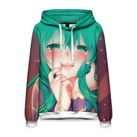 Мужская толстовка 3D с принтом Miku Ahegao в городе Новоалтайск, 100% полиэстер | двухслойный капюшон со шнурком для регулировки, мягкие манжеты на рукавах и по низу толстовки, спереди карман-кенгуру с мягким внутренним слоем. | вокалоид | зеленоволосая девушка | мику ахегао | хатсуне мику