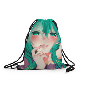 Рюкзак-мешок 3D с принтом Miku Ahegao в городе Новоалтайск, 100% полиэстер | плотность ткани — 200 г/м2, размер — 35 х 45 см; лямки — толстые шнурки, застежка на шнуровке, без карманов и подкладки | Тематика изображения на принте: вокалоид | зеленоволосая девушка | мику ахегао | хатсуне мику
