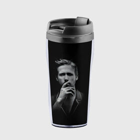 Термокружка-непроливайка с принтом Ryan Gosling в городе Новоалтайск, внутренняя часть — пищевой пластик, наружная часть — прозрачный пластик, между ними — полиграфическая вставка с рисунком | объем — 350 мл, герметичная крышка | ryan gosling | актер | райан гослинг