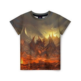 Детская футболка 3D с принтом Fire Dragon в городе Новоалтайск, 100% гипоаллергенный полиэфир | прямой крой, круглый вырез горловины, длина до линии бедер, чуть спущенное плечо, ткань немного тянется | goddess of destruction | line age | line age ii | lineage ii | линейка