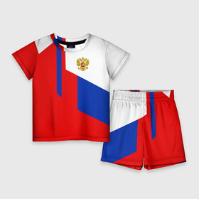Детский костюм с шортами 3D с принтом RUSSIA SPORT в городе Новоалтайск,  |  | Тематика изображения на принте: fc | football | fotball club | russia | sport | россия | спорт | спортивные | униформа | фирменые цвета | фк | футбол | футбольный клуб