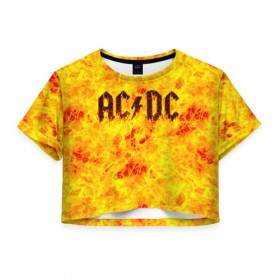 Женская футболка 3D укороченная с принтом AC/DC Hell-Fire в городе Новоалтайск, 100% полиэстер | круглая горловина, длина футболки до линии талии, рукава с отворотами | ac dc | acdc | fire | hard rock | rock | асдс | рок | эй си ди си
