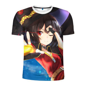 Мужская футболка 3D спортивная с принтом Megumin в городе Новоалтайск, 100% полиэстер с улучшенными характеристиками | приталенный силуэт, круглая горловина, широкие плечи, сужается к линии бедра | aqua | darkness | kono subarashii | konosuba | megumin | этот замечательный мир