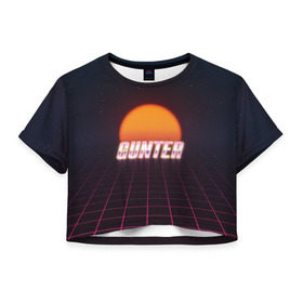 Женская футболка 3D укороченная с принтом Gunter (Пассхантер) в городе Новоалтайск, 100% полиэстер | круглая горловина, длина футболки до линии талии, рукава с отворотами | 80 | ready player one | spilberg | восьмидесятые | первому игроку приготовиться | ретро | спилберг