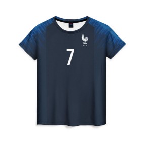Женская футболка 3D с принтом Griezmann home 18-19 WC в городе Новоалтайск, 100% полиэфир ( синтетическое хлопкоподобное полотно) | прямой крой, круглый вырез горловины, длина до линии бедер | antoine | cup | euro | france | griezmann | world | антуан | гризманн | конфедераций | кубок | франция | чемпионат