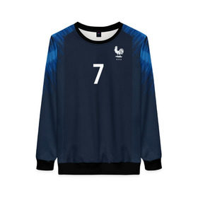 Женский свитшот 3D с принтом Griezmann home 18-19 WC в городе Новоалтайск, 100% полиэстер с мягким внутренним слоем | круглый вырез горловины, мягкая резинка на манжетах и поясе, свободная посадка по фигуре | antoine | cup | euro | france | griezmann | world | антуан | гризманн | конфедераций | кубок | франция | чемпионат