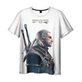Мужская футболка 3D с принтом Soulcalibur VI в городе Новоалтайск, 100% полиэфир | прямой крой, круглый вырез горловины, длина до линии бедер | Тематика изображения на принте: calibur | fighting | geralt | soul | ведьмак | геральт | из ривии | серый волк | соулкалибур | файтинг