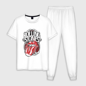 Мужская пижама хлопок с принтом The Rolling Stones в городе Новоалтайск, 100% хлопок | брюки и футболка прямого кроя, без карманов, на брюках мягкая резинка на поясе и по низу штанин
 | the rolling stones | бродяги | вольные странники | группа | катящиеся камни | кит ричардс | мик джаггер | рок | рок н ролл | ролинг | роллинг | рон вуд | стоун | стоунз | стоунс | чарли уоттс