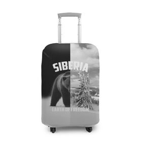 Чехол для чемодана 3D с принтом Siberia earth of freedom в городе Новоалтайск, 86% полиэфир, 14% спандекс | двустороннее нанесение принта, прорези для ручек и колес | бурый | восточная | горы | деревья | дикий | западная | зверь | земля свободы | зима | лес | медведь | мишка | надпись | природа | сибирский | сибирь | слово | снег | тайга | фауна | флора | чб | южная