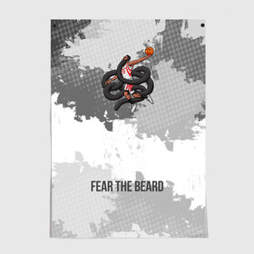 Постер с принтом Fear the Beard в городе Новоалтайск, 100% бумага
 | бумага, плотность 150 мг. Матовая, но за счет высокого коэффициента гладкости имеет небольшой блеск и дает на свету блики, но в отличии от глянцевой бумаги не покрыта лаком | hurden | nba | rockets | баскетбол | нба | харден | хьюстон рокетс