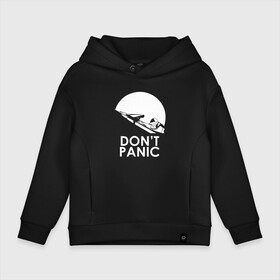 Детское худи Oversize хлопок с принтом Dont Panic в городе Новоалтайск, френч-терри — 70% хлопок, 30% полиэстер. Мягкий теплый начес внутри —100% хлопок | боковые карманы, эластичные манжеты и нижняя кромка, капюшон на магнитной кнопке | Тематика изображения на принте: elon musk | spacex | илон маск | космос | марс | спейс икс
