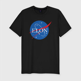 Мужская футболка премиум с принтом Elon в городе Новоалтайск, 92% хлопок, 8% лайкра | приталенный силуэт, круглый вырез ворота, длина до линии бедра, короткий рукав | elon musk | spacex | илон маск | космос | марс | спейс икс