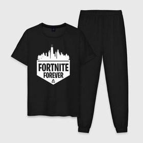 Мужская пижама хлопок с принтом Fortnite Forever в городе Новоалтайск, 100% хлопок | брюки и футболка прямого кроя, без карманов, на брюках мягкая резинка на поясе и по низу штанин
 | battle | epic | forever | fortnite | games | royale | битва | королевская | королей | лого | логотип | навсегда | фартнайт | форева | фортнайт | фортнит | эмблема | эпик