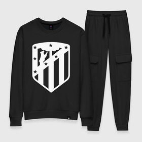 Женский костюм хлопок с принтом Atletico Madrid в городе Новоалтайск, 100% хлопок | на свитшоте круглая горловина, мягкая резинка по низу. Брюки заужены к низу, на них два вида карманов: два 