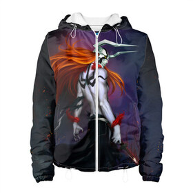 Женская куртка 3D с принтом Kurosaki в городе Новоалтайск, ткань верха — 100% полиэстер, подклад — флис | прямой крой, подол и капюшон оформлены резинкой с фиксаторами, два кармана без застежек по бокам, один большой потайной карман на груди. Карман на груди застегивается на липучку | anime | bleach | ichigo kurosaki | блич