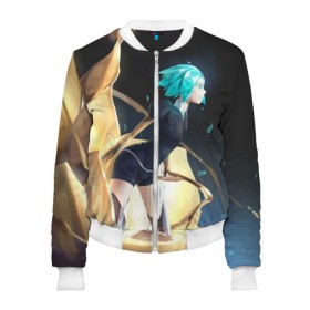 Женский бомбер 3D с принтом Land of the Lustrous в городе Новоалтайск, 100% полиэстер | застегивается на молнию, по бокам два кармана без застежек, мягкие манжеты, по низу бомбера и на воротнике — эластичная резинка | anime | diamond | houseki no kuni | land of the lustrous | phosphophyllite | аниме | страна самоцветов