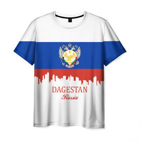 Мужская футболка 3D с принтом DAGESTAN (Волгоград) в городе Новоалтайск, 100% полиэфир | прямой крой, круглый вырез горловины, длина до линии бедер | Тематика изображения на принте: 05 | ru | rus | герб | даг | дагестан | дагестанец | знак | надпись | патриот | полосы | республика | российская | российский | россия | русская | русский | рф | символ | страна | флаг | флага | цвета