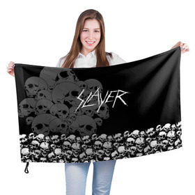 Флаг 3D с принтом Slayer Black в городе Новоалтайск, 100% полиэстер | плотность ткани — 95 г/м2, размер — 67 х 109 см. Принт наносится с одной стороны | hard | heavy | metal | rock | skull | trash | метал | рок | слеер | слейер | слэер | слэйер | треш | трэш | череп | черепа