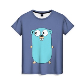 Женская футболка 3D с принтом Golang в городе Новоалтайск, 100% полиэфир ( синтетическое хлопкоподобное полотно) | прямой крой, круглый вырез горловины, длина до линии бедер | golang | код | кодер | программист | язык программирования
