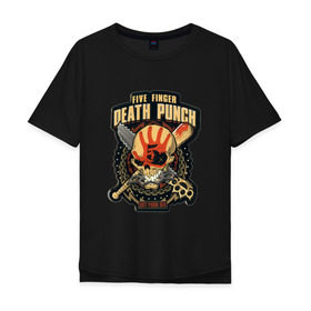 Мужская футболка хлопок Oversize с принтом Five Finger Death Punch в городе Новоалтайск, 100% хлопок | свободный крой, круглый ворот, “спинка” длиннее передней части | Тематика изображения на принте: 5fdp | ffdp | five finger death punch