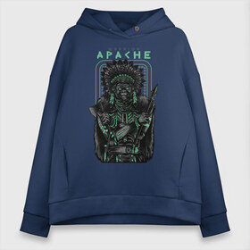 Женское худи Oversize хлопок с принтом Apache в городе Новоалтайск, френч-терри — 70% хлопок, 30% полиэстер. Мягкий теплый начес внутри —100% хлопок | боковые карманы, эластичные манжеты и нижняя кромка, капюшон на магнитной кнопке | апачи | воин | горилла | индеец | обезьяна