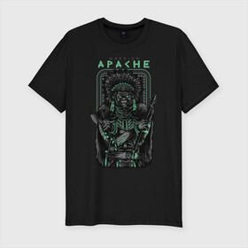 Мужская футболка хлопок Slim с принтом Apache в городе Новоалтайск, 92% хлопок, 8% лайкра | приталенный силуэт, круглый вырез ворота, длина до линии бедра, короткий рукав | апачи | воин | горилла | индеец | обезьяна