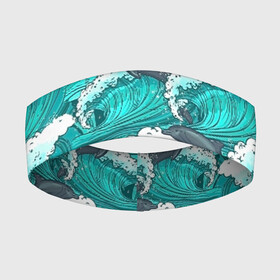 Повязка на голову 3D с принтом Дельфины в городе Новоалтайск,  |  | dolphins | fish | ocean | pattern | sea | summer | waves | волны | дельфины | лето | море | океан | паттерн | рыбы