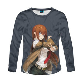 Женский лонгслив 3D с принтом Kurusi makise Steins , gate в городе Новоалтайск, 100% полиэстер | длинные рукава, круглый вырез горловины, полуприлегающий силуэт | anime | kristina | kurisu | okabe | sience | stein | steins | steonggate | врата штейна | курису | макисе