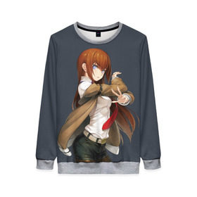 Женский свитшот 3D с принтом Kurusi makise Steins , gate в городе Новоалтайск, 100% полиэстер с мягким внутренним слоем | круглый вырез горловины, мягкая резинка на манжетах и поясе, свободная посадка по фигуре | anime | kristina | kurisu | okabe | sience | stein | steins | steonggate | врата штейна | курису | макисе