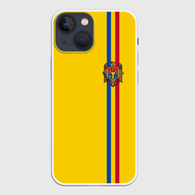 Чехол для iPhone 13 mini с принтом Молдавия, лента с гербом в городе Новоалтайск,  |  | Тематика изображения на принте: md | mda | moldova | азия | герб | государство | знак | кишинёв | молдаване | молдавия | молдавский | молдова | надпись | патриот | полосы | республика | символ | снг | страна | флаг | флага | цвета