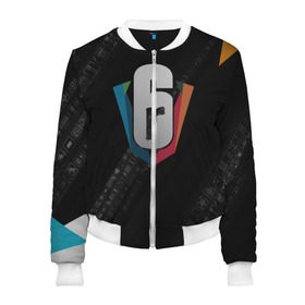 Женский бомбер 3D с принтом RAINBOW SIX SIEGE CYBERSPORT в городе Новоалтайск, 100% полиэстер | застегивается на молнию, по бокам два кармана без застежек, мягкие манжеты, по низу бомбера и на воротнике — эластичная резинка | cybersport | esports | pro league | r6 | rainbow | rainbow six | siege | six | армия | боевик | военные | война | игры | киберспорт | логотип | оперативники | радуга | шутер