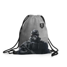 Рюкзак-мешок 3D с принтом rainbow six siege в городе Новоалтайск, 100% полиэстер | плотность ткани — 200 г/м2, размер — 35 х 45 см; лямки — толстые шнурки, застежка на шнуровке, без карманов и подкладки | rainbow | siege | six | игры | осада | радуга | райнбоу | спецназ | стрелялки | террор | шесть