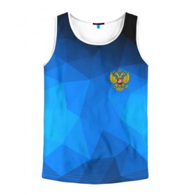 Мужская майка 3D с принтом Russia lowpoly collection blue в городе Новоалтайск, 100% полиэстер | круглая горловина, приталенный силуэт, длина до линии бедра. Пройма и горловина окантованы тонкой бейкой | Тематика изображения на принте: abstraction | grunge | russia | sport | абстракция | герб | краска | русский | символика рф | спорт | спортивный | триколор | униформа | форма | я русский