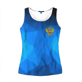 Женская майка 3D с принтом Russia lowpoly collection blue в городе Новоалтайск, 100% полиэстер | круглая горловина, прямой силуэт, длина до линии бедра | abstraction | grunge | russia | sport | абстракция | герб | краска | русский | символика рф | спорт | спортивный | триколор | униформа | форма | я русский