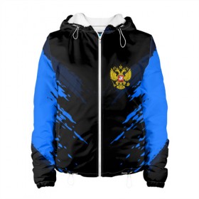 Женская куртка 3D с принтом Russia-sport collection BLUE в городе Новоалтайск, ткань верха — 100% полиэстер, подклад — флис | прямой крой, подол и капюшон оформлены резинкой с фиксаторами, два кармана без застежек по бокам, один большой потайной карман на груди. Карман на груди застегивается на липучку | abstraction | grunge | russia | sport | абстракция | герб | краска | русский | символика рф | спорт | спортивный | триколор | униформа | форма | я русский
