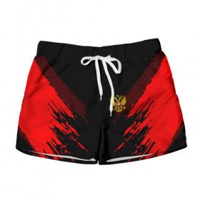 Женские шорты 3D с принтом Russia-sport collection RED в городе Новоалтайск, 100% полиэстер | прямой крой, два кармана без застежек по бокам. Мягкая трикотажная резинка на поясе, внутри которой широкие завязки. Длина до середины бедра | abstraction | grunge | russia | sport | абстракция | герб | краска | русский | символика рф | спорт | спортивный | триколор | униформа | форма | я русский