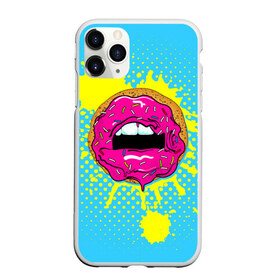 Чехол для iPhone 11 Pro матовый с принтом Donut lips в городе Новоалтайск, Силикон |  | donut | kiss | lips | pop art | splash | sweet | брызги | губы | пончик | поп арт