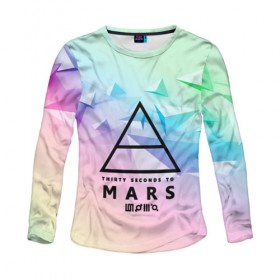 Женский лонгслив 3D с принтом 30 Seconds to Mars в городе Новоалтайск, 100% полиэстер | длинные рукава, круглый вырез горловины, полуприлегающий силуэт | 30 seconds to mars | punk | rock | альтернативный хип хоп | группа | инди поп | музыка | музыкальное произведение | ноты | панк | регги | рок | синти поп
