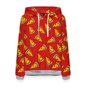 Женская толстовка 3D с принтом Pizza red в городе Новоалтайск, 100% полиэстер  | двухслойный капюшон со шнурком для регулировки, мягкие манжеты на рукавах и по низу толстовки, спереди карман-кенгуру с мягким внутренним слоем. | fast food | pizza | еда | пицца | фастфуд