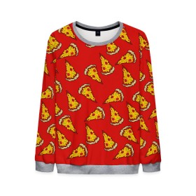 Мужской свитшот 3D с принтом Pizza red в городе Новоалтайск, 100% полиэстер с мягким внутренним слоем | круглый вырез горловины, мягкая резинка на манжетах и поясе, свободная посадка по фигуре | fast food | pizza | еда | пицца | фастфуд