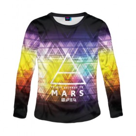Женский лонгслив 3D с принтом 30 Seconds to Mars music в городе Новоалтайск, 100% полиэстер | длинные рукава, круглый вырез горловины, полуприлегающий силуэт | 30 seconds to mars | punk | rock | альтернативный хип хоп | группа | инди поп | музыка | музыкальное произведение | ноты | панк | регги | рок | синти поп