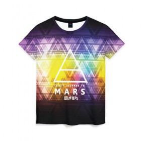 Женская футболка 3D с принтом 30 Seconds to Mars music в городе Новоалтайск, 100% полиэфир ( синтетическое хлопкоподобное полотно) | прямой крой, круглый вырез горловины, длина до линии бедер | 30 seconds to mars | punk | rock | альтернативный хип хоп | группа | инди поп | музыка | музыкальное произведение | ноты | панк | регги | рок | синти поп