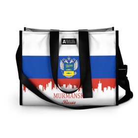 Сумка-шоппер 3D с принтом MURMANSK (Мурманск) в городе Новоалтайск, 100% полиэстер | застегивается на металлическую кнопку; внутренний карман застегивается на молнию. Стенки укреплены специальным мягким материалом, чтобы защитить содержимое от несильных ударов
 | 51 | murmansk | ru | rus | герб | знак | мурманск | мурманская | надпись | область | патриот | полосы | российская | российский | россия | русская | русский | рф | символ | страна | флаг | флага | цвета