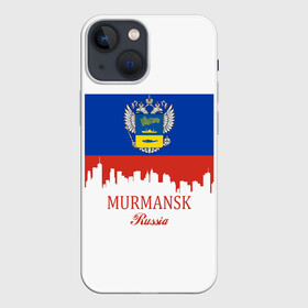 Чехол для iPhone 13 mini с принтом MURMANSK (Мурманск) в городе Новоалтайск,  |  | 51 | murmansk | ru | rus | герб | знак | мурманск | мурманская | надпись | область | патриот | полосы | российская | российский | россия | русская | русский | рф | символ | страна | флаг | флага | цвета