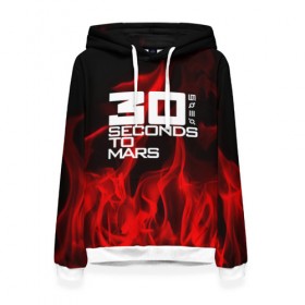 Женская толстовка 3D с принтом 30 Seconds to Mars in fire в городе Новоалтайск, 100% полиэстер  | двухслойный капюшон со шнурком для регулировки, мягкие манжеты на рукавах и по низу толстовки, спереди карман-кенгуру с мягким внутренним слоем. | 30 seconds to mars | punk | rock | альтернативный хип хоп | группа | инди поп | музыка | музыкальное произведение | ноты | панк | регги | рок | синти поп